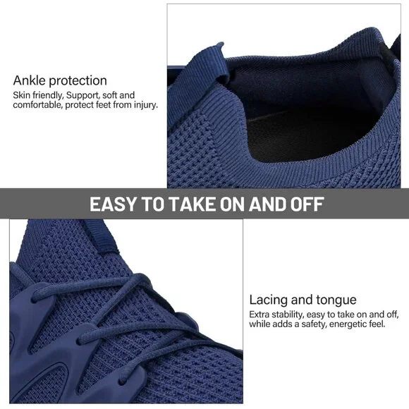 Women's All Blue Lightweight Walking Workout Tennis Gym Non Slip Sneakers Shoes - Picture 7 of 7